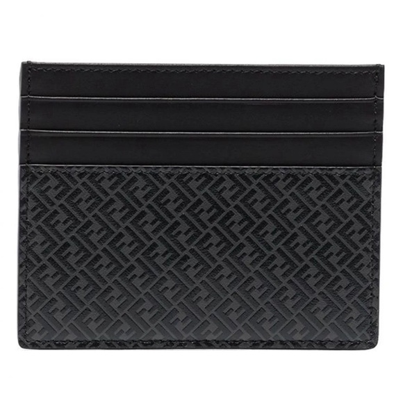 FENDI NEW $360 retail men’s card case calf leather black Palladio Nero dustbag - Picture 1 of 12